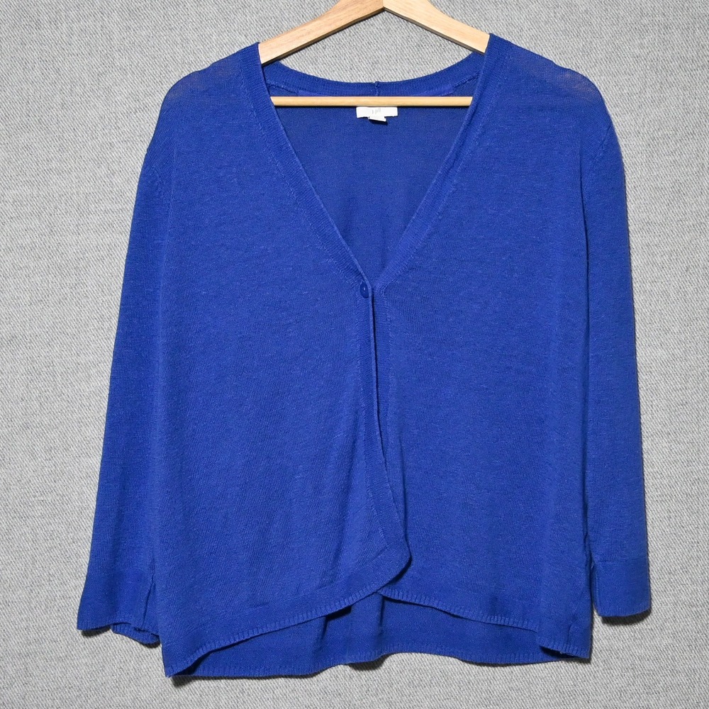 J. Jill Cardigan Women Linen Blend Lightweight Large Blue